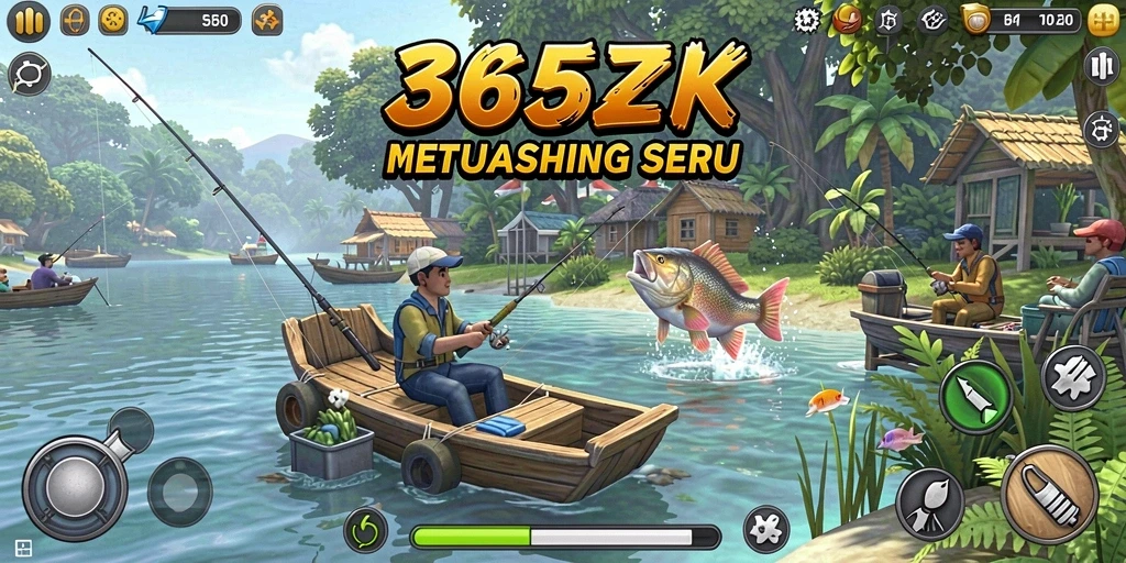 Screenshot gameplay <strong>365ZK</strong> menunjukkan aktivitas memancing yang menarik di berbagai lokasi.