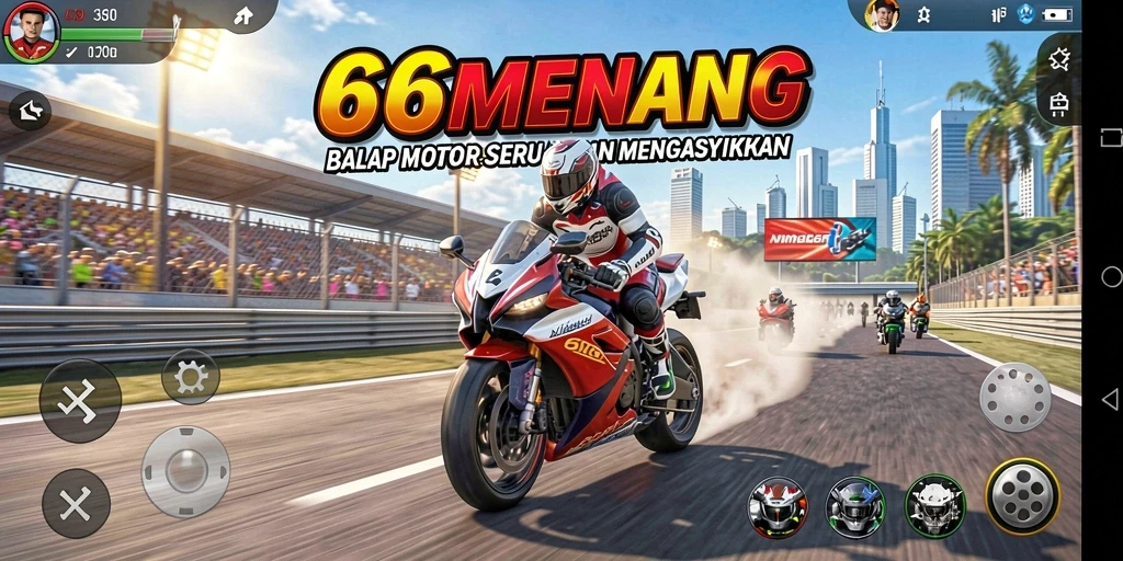 Tampilan gameplay balapan motor yang menegangkan dan mendebarkan.