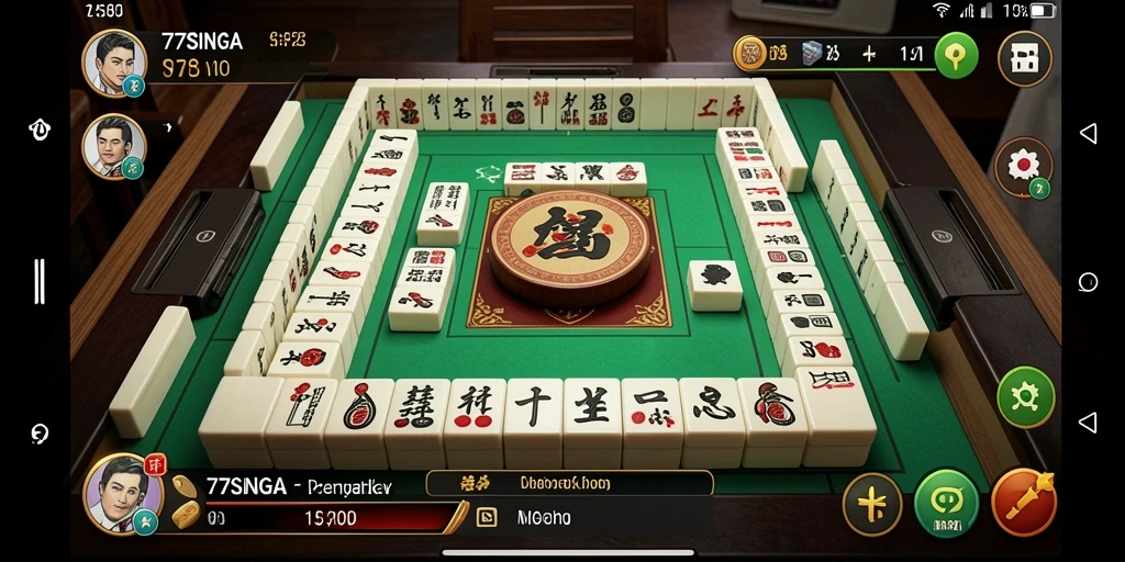 Screenshot gameplay 77SINGA dengan ubin Mahjong yang menarik.