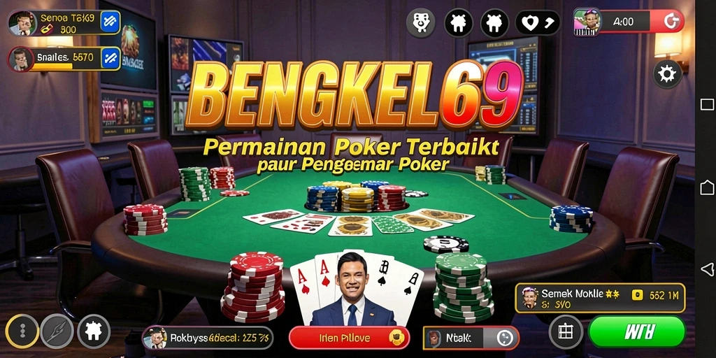 Screenshot gameplay poker di BENGKEL69 dengan desain yang menarik.