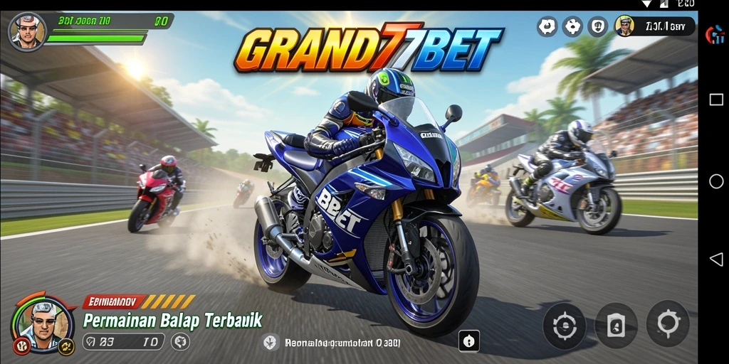 Tampilan gameplay seru motor balap di GRAND77BET.