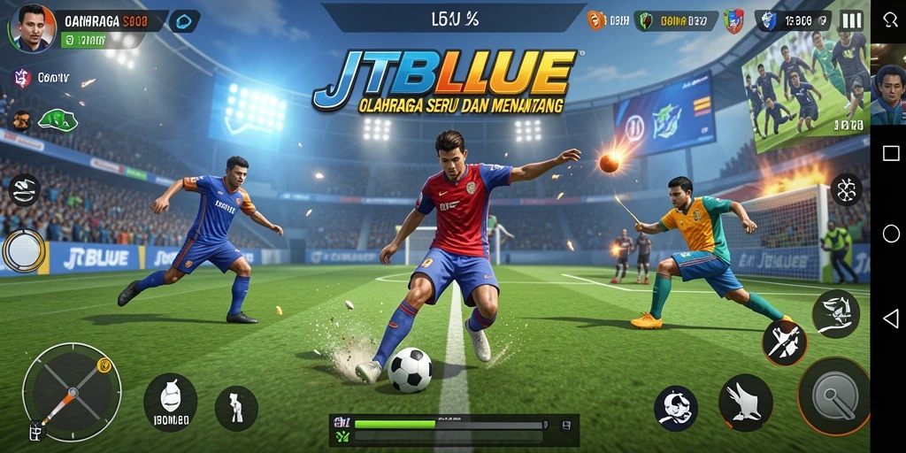 Screenshot gameplay JTBLUE yang memperlihatkan aksi seru olahraga.