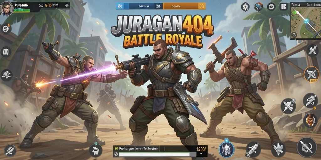 Screenshot gameplay JURAGAN404 menampilkan aksi seru dalam pertarungan Battle Royale.