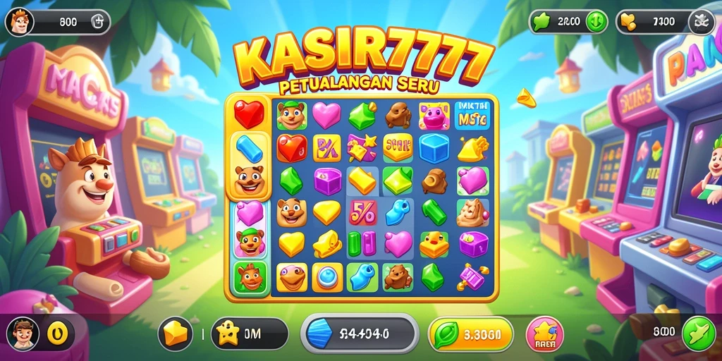 Tampilan gameplay KASIR777 dengan permata berwarna-warni yang mencolok.