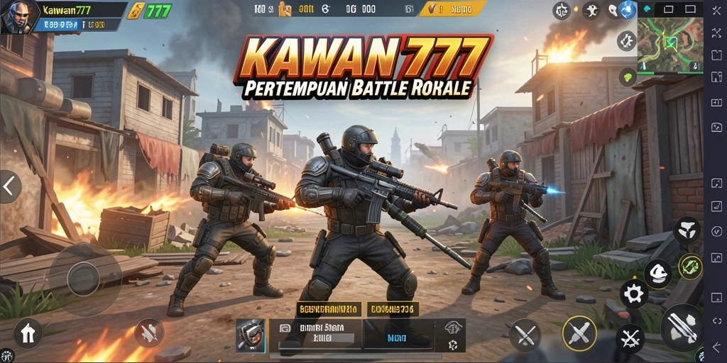 Screenshot gameplay KAWAN777, menunjukkan aksi pertarungan Battle Royale yang intens.