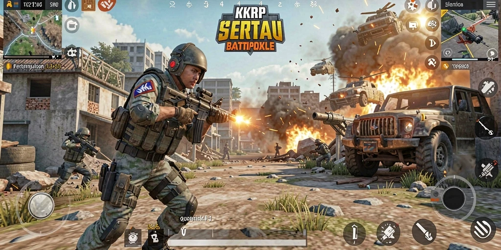 Screenshot dari gameplay <strong>KKRP</strong> menampilkan aksi seru Battle Royale.