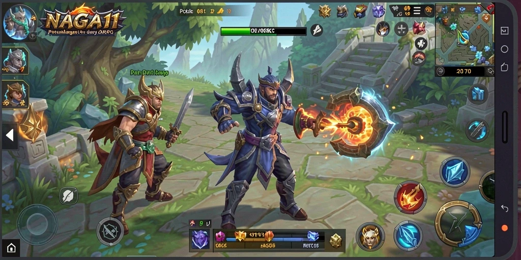 Screenshot gameplay NAGA11 dengan pertarungan seru dan karakter yang epik.
