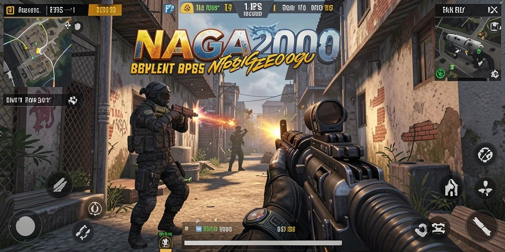 Screenshot gameplay NAGA2000 menunjukkan aksi mendebarkan dalam pertempuran FPS.