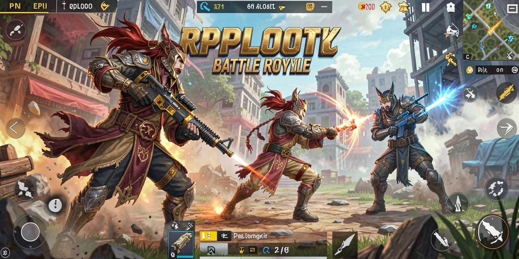 Screenshot gameplay RPLOOT menampilkan aksi seru dalam Battle Royale.