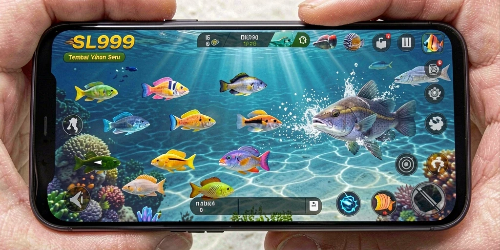 Tampilan gameplay menarik dari SL999 saat menangkap ikan.