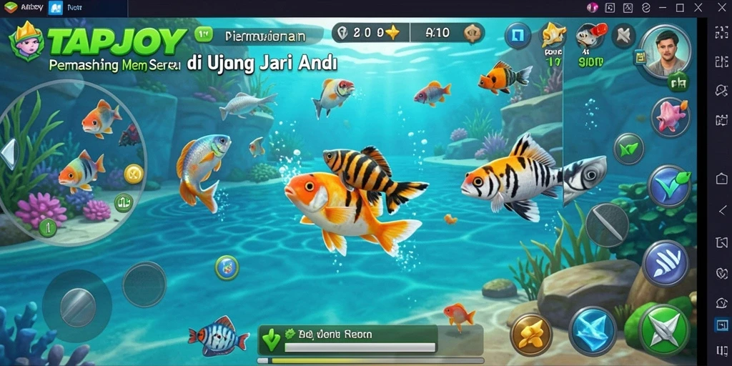Screenshot gameplay TAPJOY: aktivitas memancing yang seru dan menegangkan.