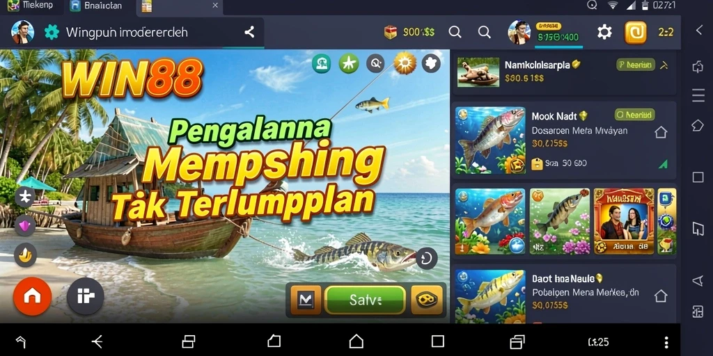 Screenshot gameplay WIN88 yang menampilkan suasana memancing seru.